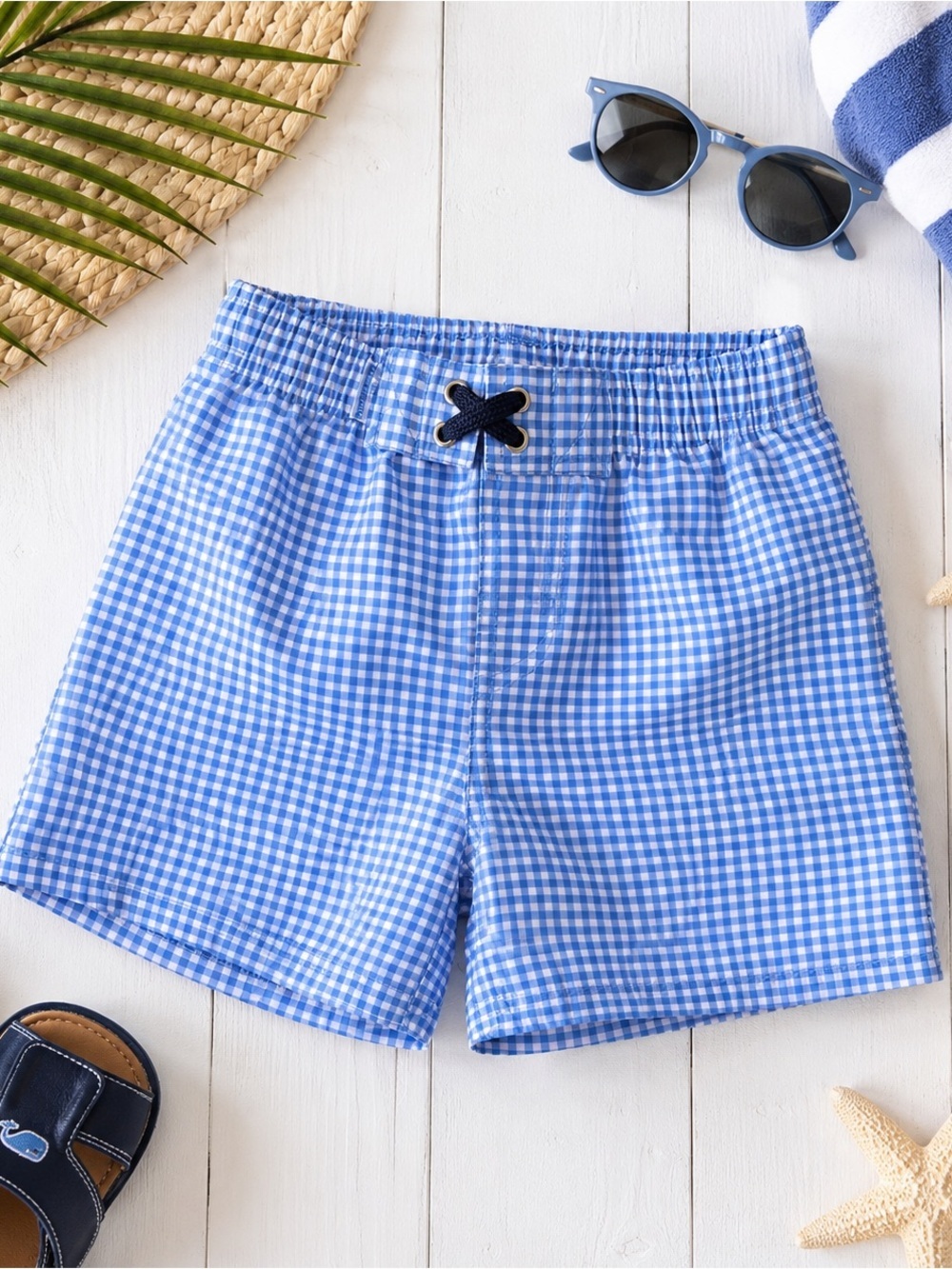 NWT RuggedButts Blue Gingham Swim Trunks